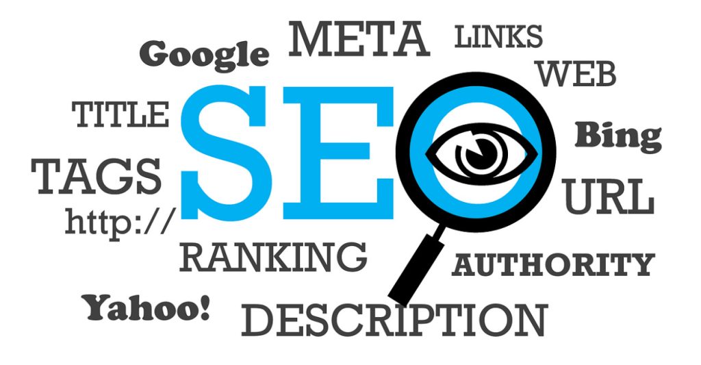 SEO mindmap with terminology around it|Chalk board with SEO and UX in a heart|@ sigh converted into a shopping cart|