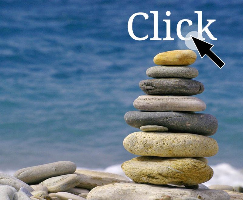 Stones piled high with an arrow clicking at the top|Click Rate|Hand clicking a mouse