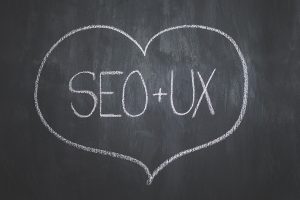 Chalk board with SEO and UX in a heart