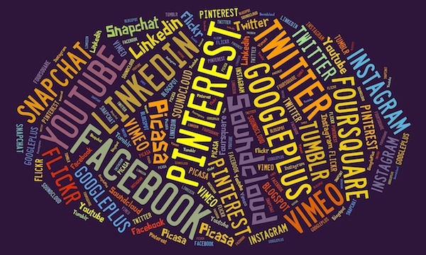 Bright words saying various social media platforms