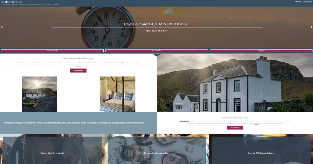 Snap of Islay Cottages website